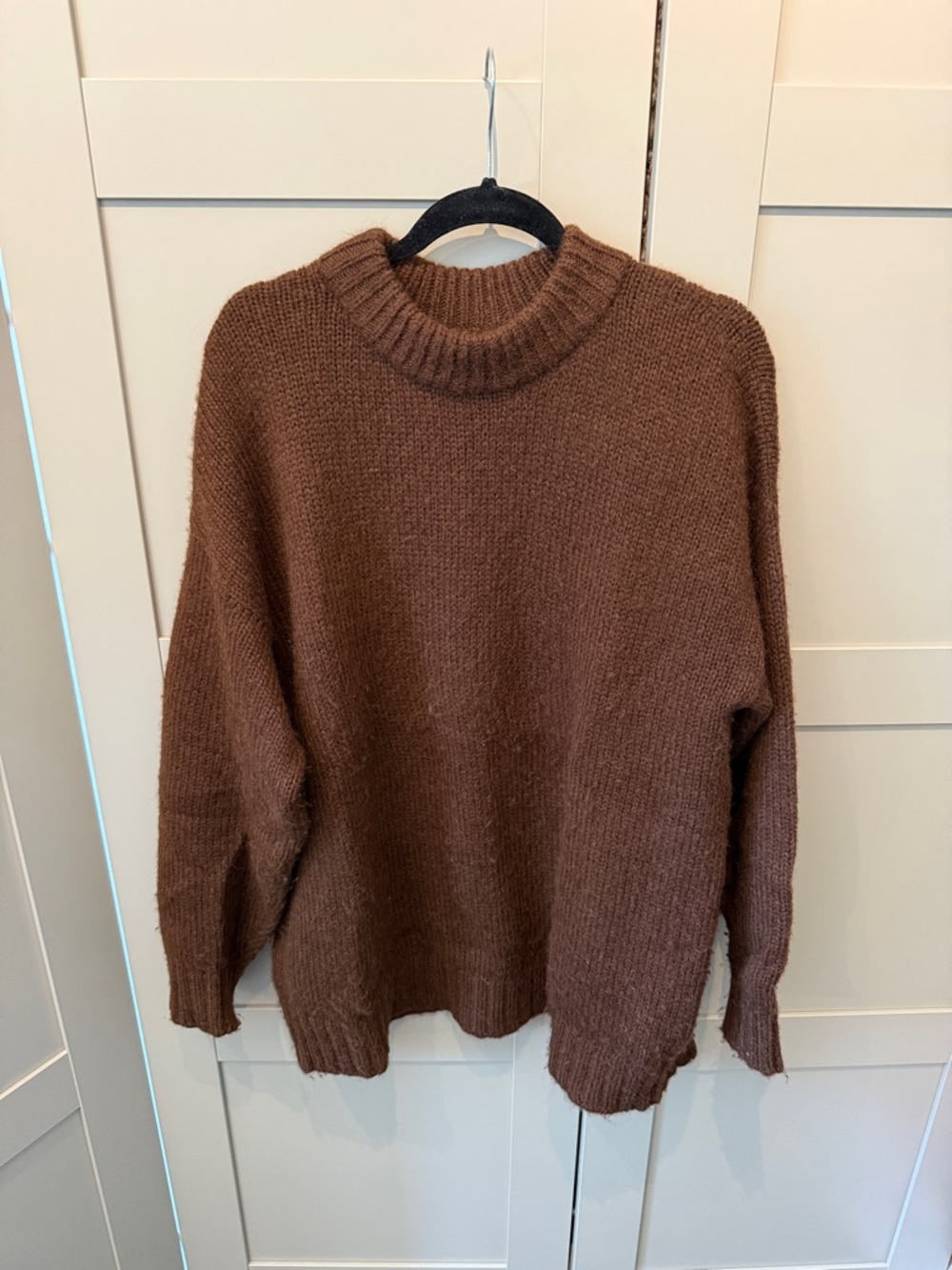 Alpaca wool Women's Cozy Brown Crewneck Sweater - Picture 1 of 2